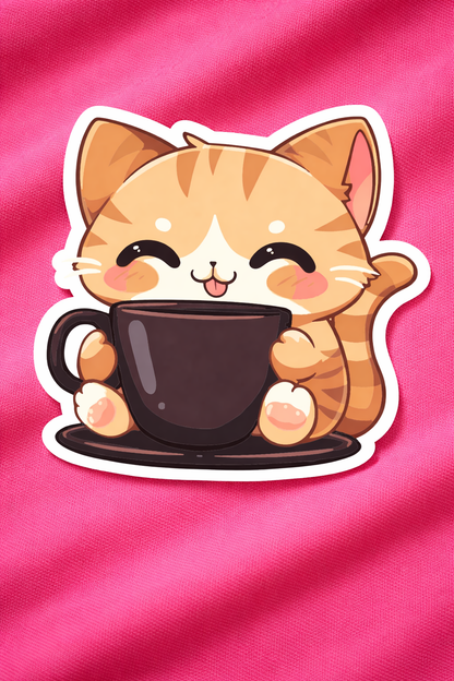 Cute Caffeine Cat - Iron on Patch - Coffee