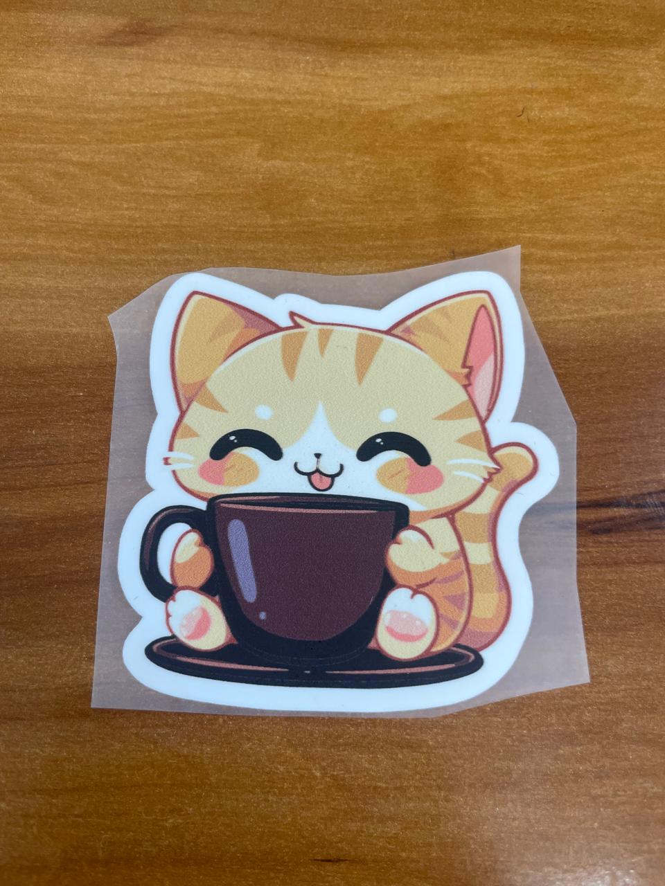 Cute Caffeine Cat - Iron on Patch - Coffee